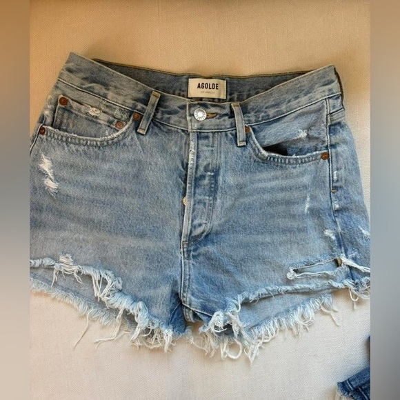 Agolde Light Blue Distressed Jean Shorts - Picture 1 of 1
